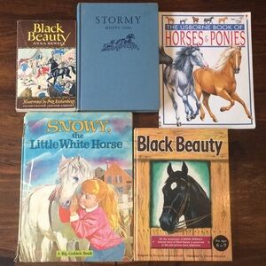 Five 5 Vintage Horse Theme Books with Illustrations: Black Beauty Snowy Stormy